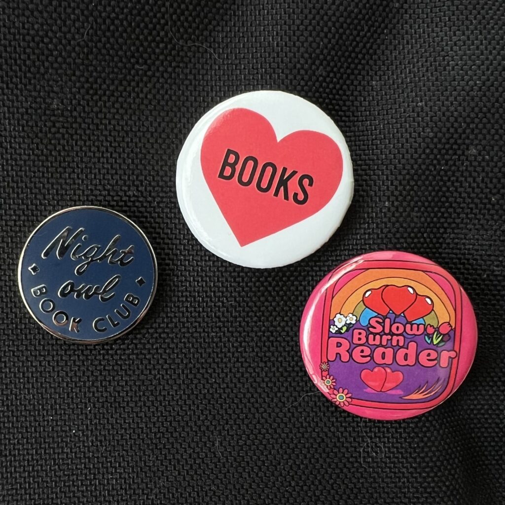 Alyssa's book-related buttons: Slow Burn Reader